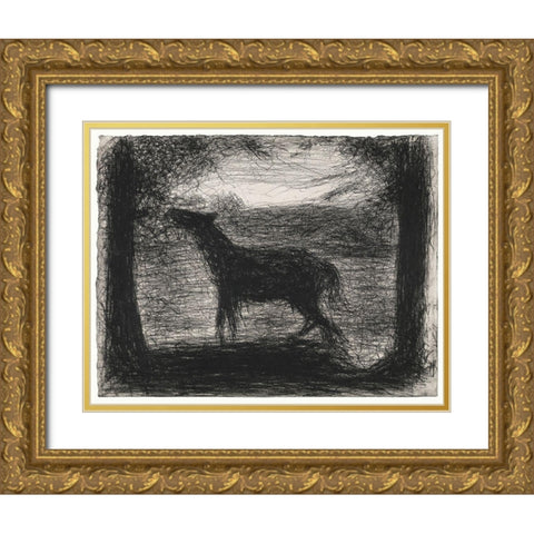 Foal, Le Poulain Gold Ornate Wood Framed Art Print with Double Matting by Seurat, Georges