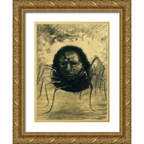 The Crying Spider Gold Ornate Wood Framed Art Print with Double Matting by Redon, Odilon