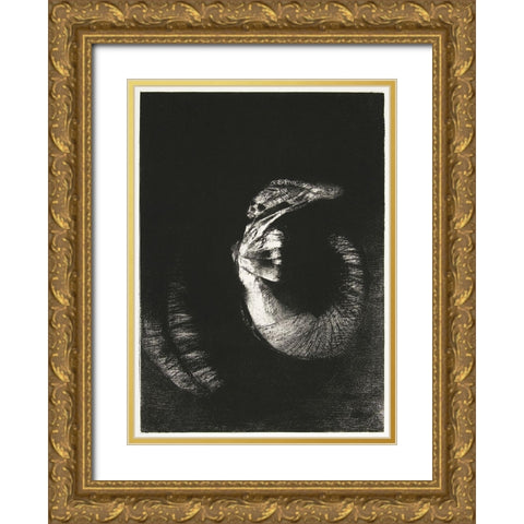 It Is a Skull, Crowned with Roses. It Dominates a Woman’s Pearly–White Torso Gold Ornate Wood Framed Art Print with Double Matting by Redon, Odilon