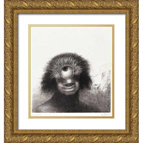 The Deformed Polyp Floated on the Shores, a Sort of Smiling and Hideous Cyclops by the Flower Gold Ornate Wood Framed Art Print with Double Matting by Redon, Odilon