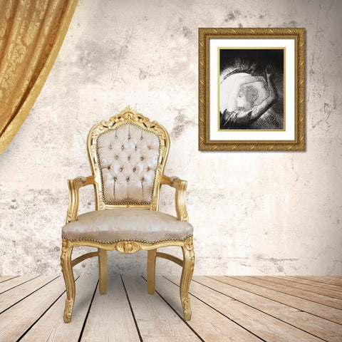 A Woman Clothed with a Sun  Gold Ornate Wood Framed Art Print with Double Matting by Redon, Odilon