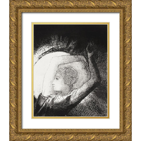 A Woman Clothed with a Sun  Gold Ornate Wood Framed Art Print with Double Matting by Redon, Odilon