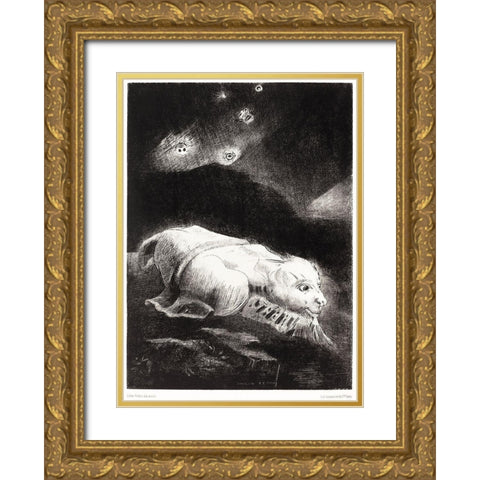 When Life Was Awakening in the Depths of Obscure Matter Gold Ornate Wood Framed Art Print with Double Matting by Redon, Odilon