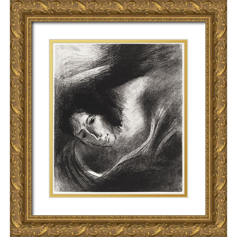 And the Devil That Deceived Them Was Cast Into the Lake of Fire and Brimstone, Where the Beast and t Gold Ornate Wood Framed Art Print with Double Matting by Redon, Odilon