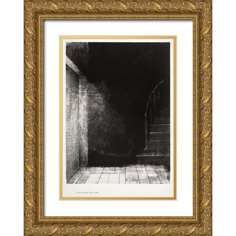 I Saw a Flash of Light. Large and Pale Gold Ornate Wood Framed Art Print with Double Matting by Redon, Odilon