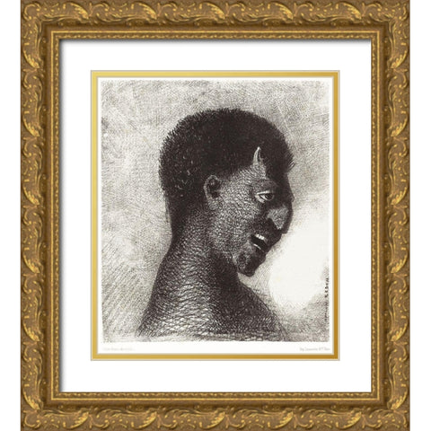 The Satyr with the Cynical Smile  Gold Ornate Wood Framed Art Print with Double Matting by Redon, Odilon