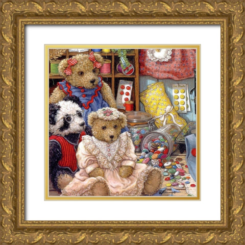 Buttons n Bears Gold Ornate Wood Framed Art Print with Double Matting by Kruskamp, Janet
