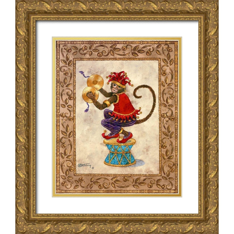Monkey With Cymbals Gold Ornate Wood Framed Art Print with Double Matting by Kruskamp, Janet