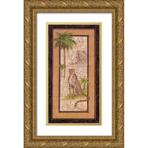 Map with Cheetah Gold Ornate Wood Framed Art Print with Double Matting by Kruskamp, Janet