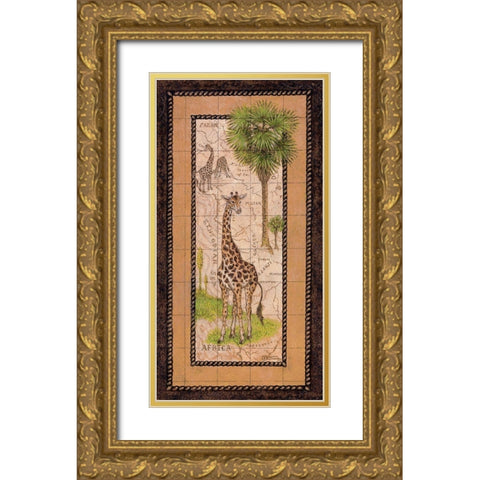 Map with Giraffe Gold Ornate Wood Framed Art Print with Double Matting by Kruskamp, Janet
