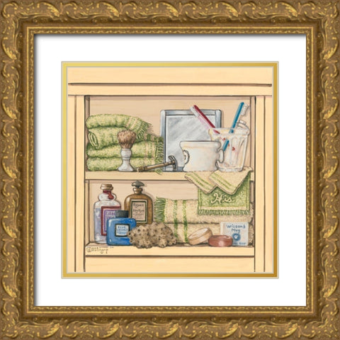 His Bathroom Shelf Gold Ornate Wood Framed Art Print with Double Matting by Kruskamp, Janet