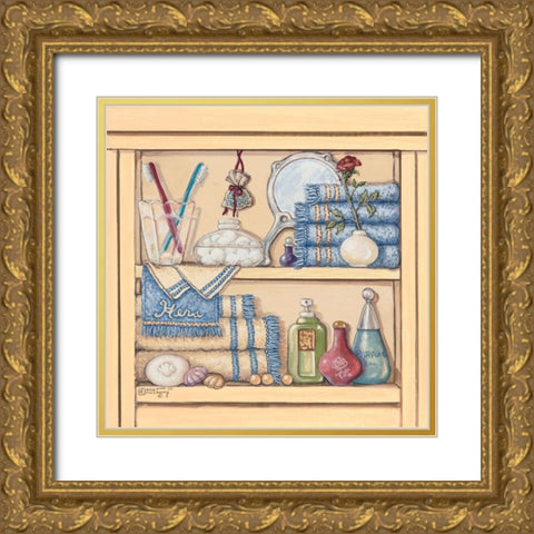 Hers Bathroom Shelf Gold Ornate Wood Framed Art Print with Double Matting by Kruskamp, Janet