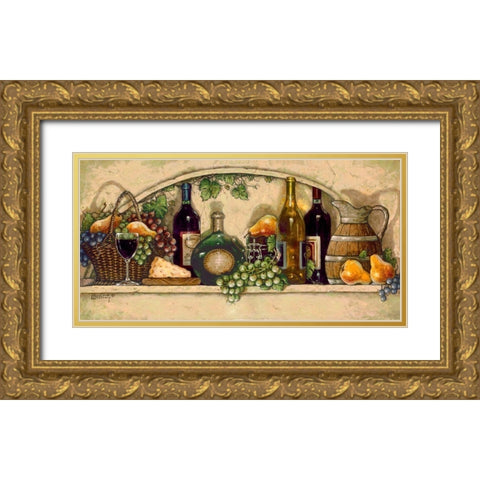 Wine, Fruit and Cheese Gold Ornate Wood Framed Art Print with Double Matting by Kruskamp, Janet