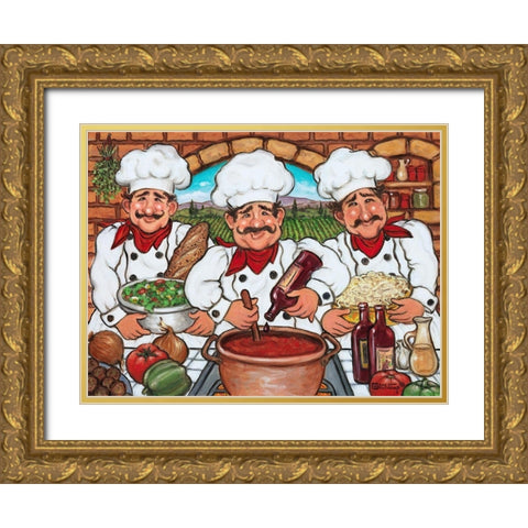 3 Happy Chefs Gold Ornate Wood Framed Art Print with Double Matting by Kruskamp, Janet