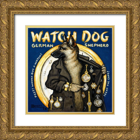 Watch Dog Gold Ornate Wood Framed Art Print with Double Matting by Kruskamp, Janet
