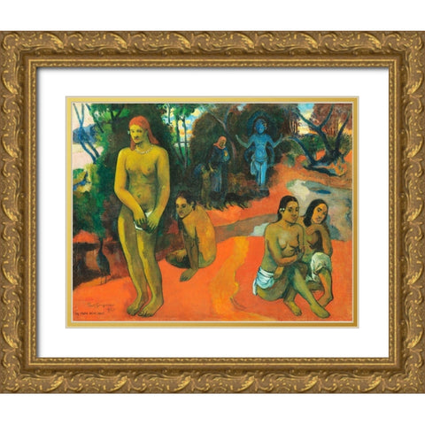 Delectable Waters Gold Ornate Wood Framed Art Print with Double Matting by Gauguin, Paul