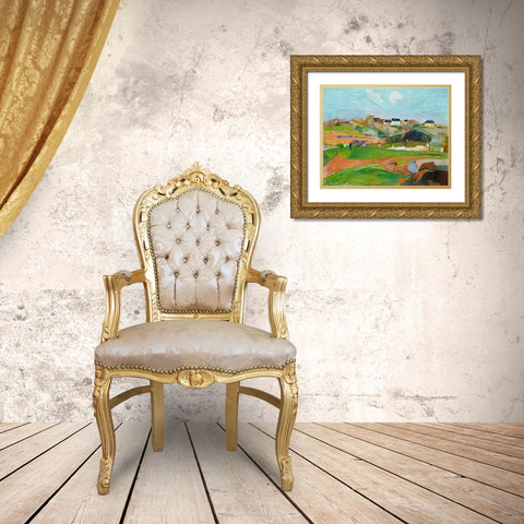 Landscape at Le Pouldu Gold Ornate Wood Framed Art Print with Double Matting by Gauguin, Paul