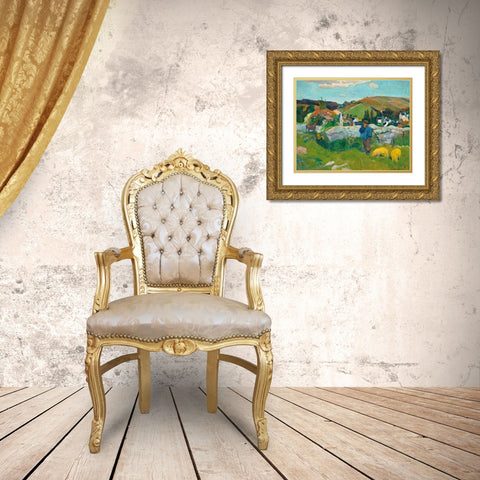 The Swineherd Gold Ornate Wood Framed Art Print with Double Matting by Gauguin, Paul