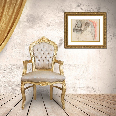 Study of Tahitian Heads Gold Ornate Wood Framed Art Print with Double Matting by Gauguin, Paul