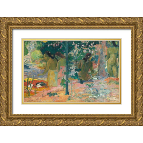 The Bathers Gold Ornate Wood Framed Art Print with Double Matting by Gauguin, Paul