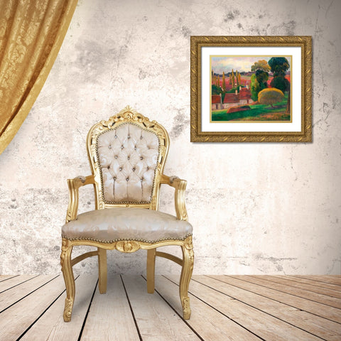 A Farm in Brittany Gold Ornate Wood Framed Art Print with Double Matting by Gauguin, Paul