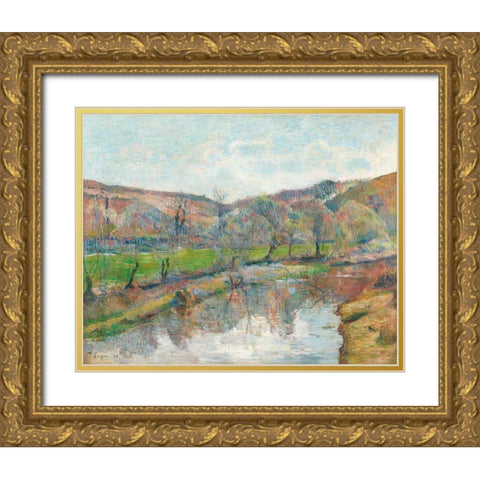 Brittany Landscape Gold Ornate Wood Framed Art Print with Double Matting by Gauguin, Paul