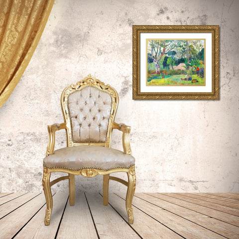The Big Tree Gold Ornate Wood Framed Art Print with Double Matting by Gauguin, Paul