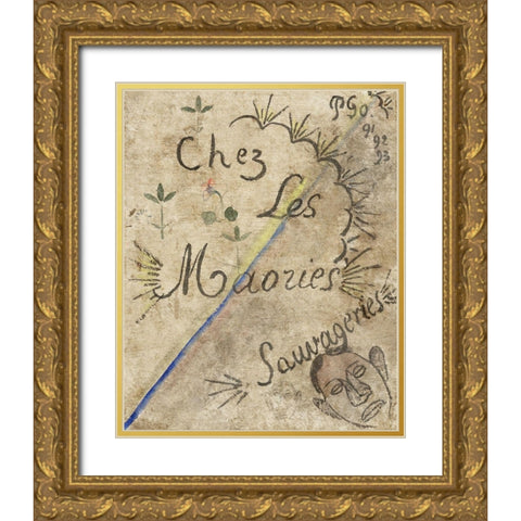 Chez les Maories: Sauvageries (At Home with the Maori: Savage Things) Gold Ornate Wood Framed Art Print with Double Matting by Gauguin, Paul