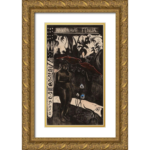 Delightful Land (Nave nave fenua), from the Noa Noa Suite Gold Ornate Wood Framed Art Print with Double Matting by Gauguin, Paul
