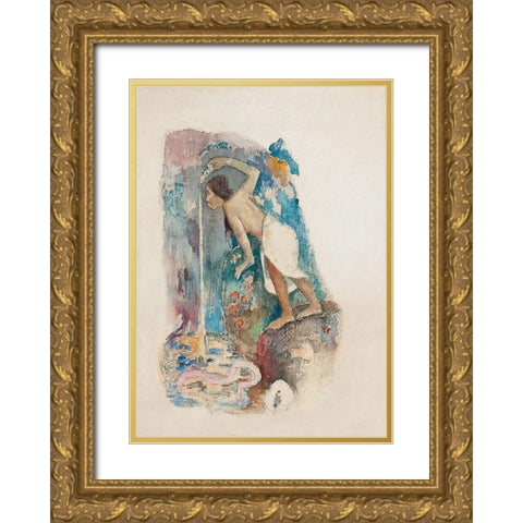 Pape moe Gold Ornate Wood Framed Art Print with Double Matting by Gauguin, Paul