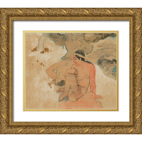 What! Are You Jealous? (Aha oe feii?) Gold Ornate Wood Framed Art Print with Double Matting by Gauguin, Paul