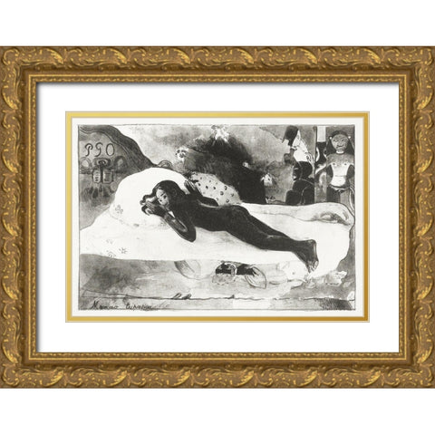 Lying Girl and Spirits of the Deceased Gold Ornate Wood Framed Art Print with Double Matting by Gauguin, Paul