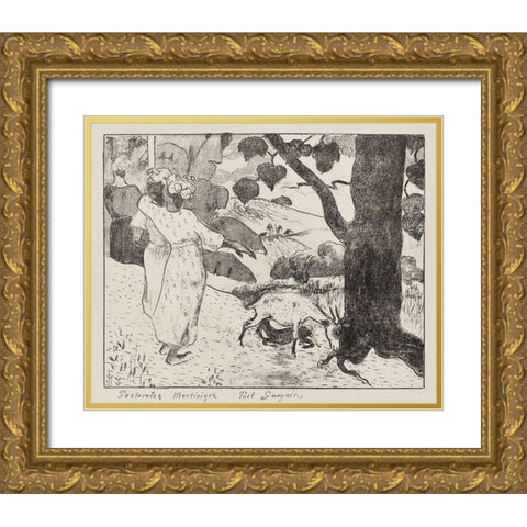 Pastorales Martiniques (Martinique Pastorals) Gold Ornate Wood Framed Art Print with Double Matting by Gauguin, Paul