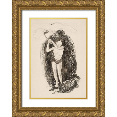 Man with an Ax Gold Ornate Wood Framed Art Print with Double Matting by Gauguin, Paul