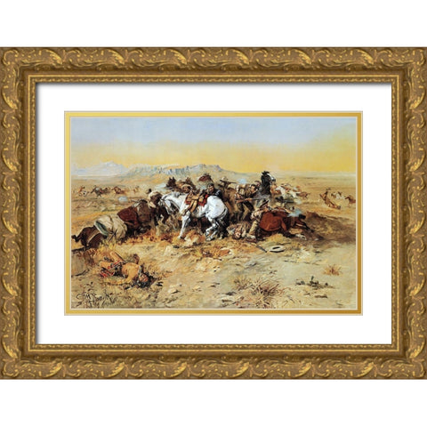 A Desperate Stand Gold Ornate Wood Framed Art Print with Double Matting by Russell, Charles Marion