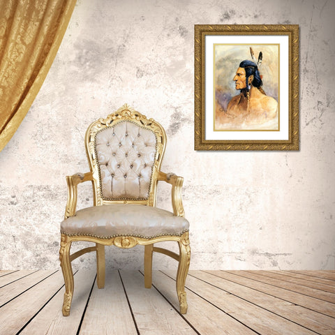 Indian Brave Gold Ornate Wood Framed Art Print with Double Matting by Russell, Charles Marion