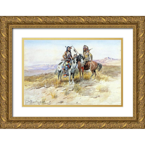 On the Prowl Gold Ornate Wood Framed Art Print with Double Matting by Russell, Charles Marion