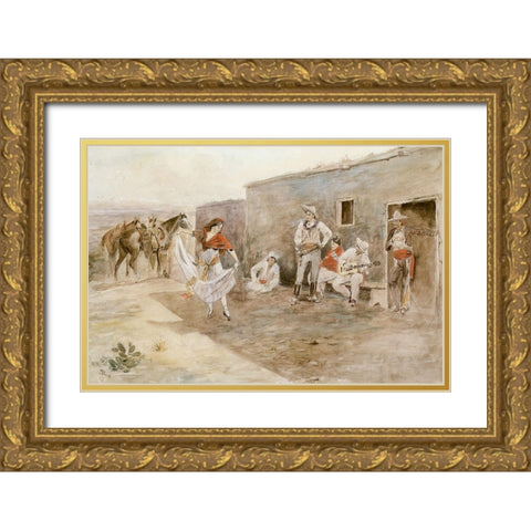 Casa Alegre Gold Ornate Wood Framed Art Print with Double Matting by Russell, Charles Marion