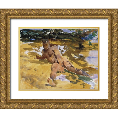 Figure on a beach, Florida Gold Ornate Wood Framed Art Print with Double Matting by Sargent, John Singer