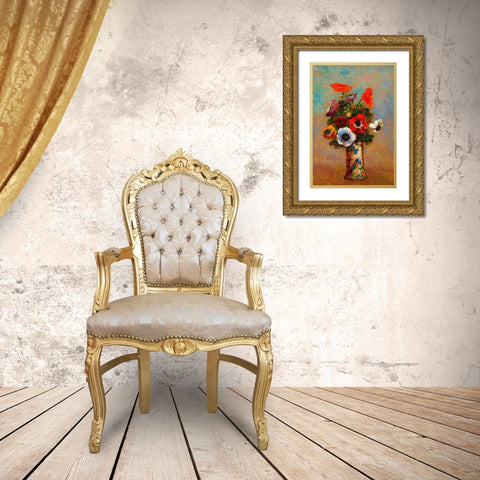 Les Anemones,Still Life with Anemones Gold Ornate Wood Framed Art Print with Double Matting by Redon, Odilon