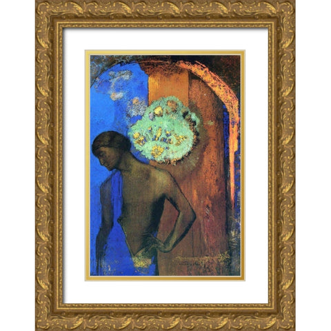 Saint John (The blue tunic) Gold Ornate Wood Framed Art Print with Double Matting by Redon, Odilon