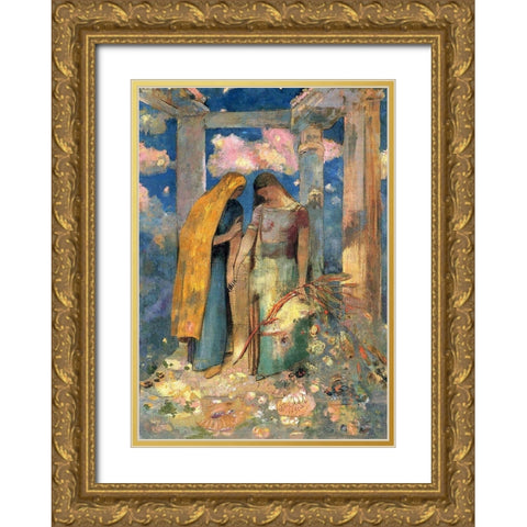 Mystical Conversation Gold Ornate Wood Framed Art Print with Double Matting by Redon, Odilon