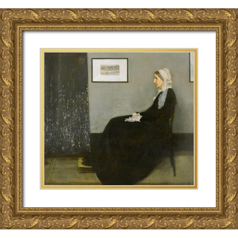Whistlers Mother Gold Ornate Wood Framed Art Print with Double Matting by Whistler, James McNeill