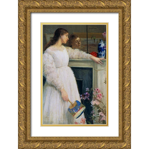 Symphony in White no 2, The Little White Girl Gold Ornate Wood Framed Art Print with Double Matting by Whistler, James McNeill