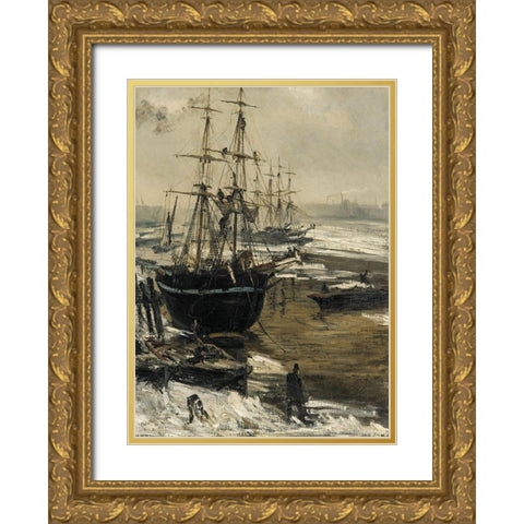 The Thames in Ice, 1860 Gold Ornate Wood Framed Art Print with Double Matting by Whistler, James McNeill