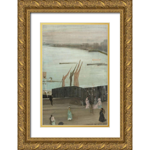 Variations in Pink and Grey, Chelsea Gold Ornate Wood Framed Art Print with Double Matting by Whistler, James McNeill