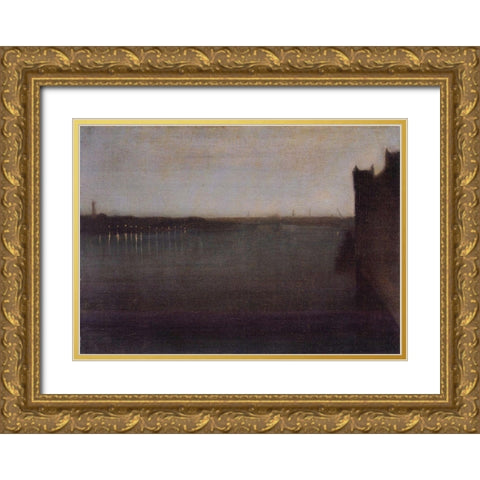 Nocturne in Gray and Gold, Westminster Bridge Gold Ornate Wood Framed Art Print with Double Matting by Whistler, James McNeill