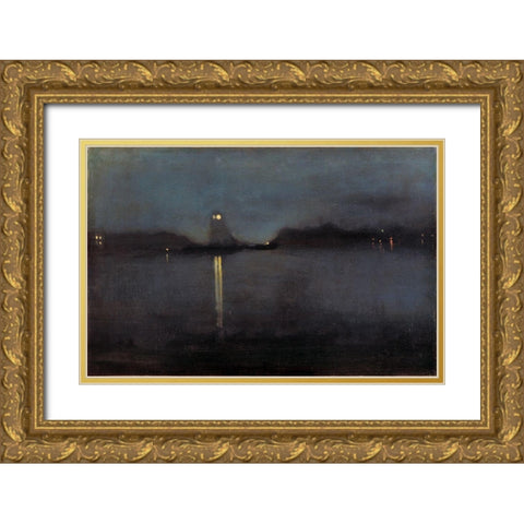 Nocturne Gold Ornate Wood Framed Art Print with Double Matting by Whistler, James McNeill