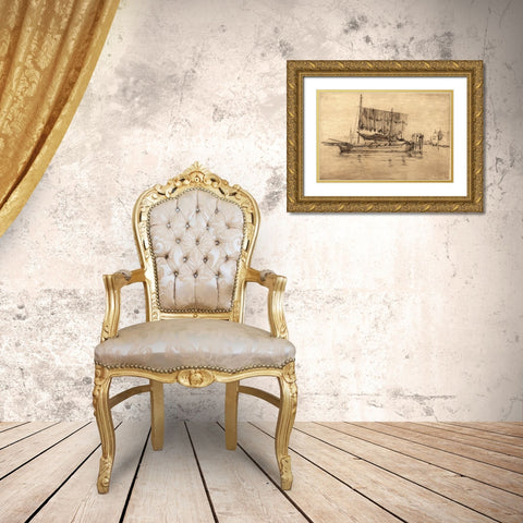 Fishing Boat Gold Ornate Wood Framed Art Print with Double Matting by Whistler, James McNeill