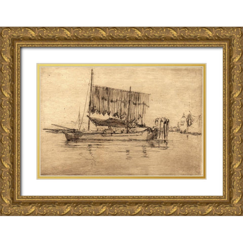 Fishing Boat Gold Ornate Wood Framed Art Print with Double Matting by Whistler, James McNeill